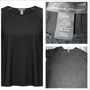 Lane‎ Bryant Womens Plus Size 26/28 Black Lace Yoke Gothic Romantic Feminine Top